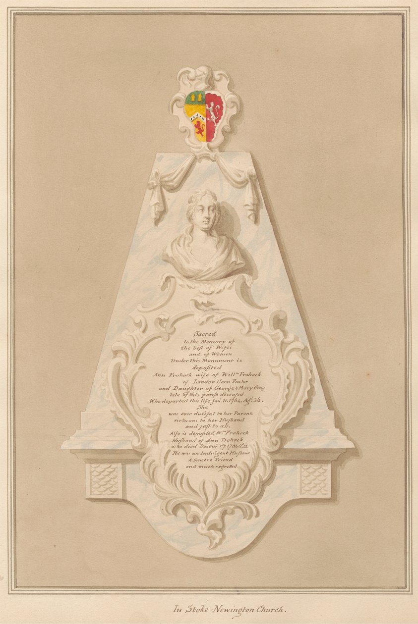 Monumento a Loilliam y Ann Frohock de la iglesia de Stoke Newington de Daniel Lysons