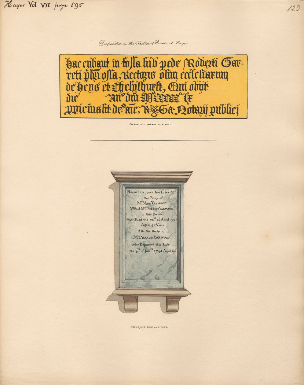 Conmemoración al Sr. Charles y la Sra. Anne Yarwood de la Iglesia Hayes de Daniel Lysons