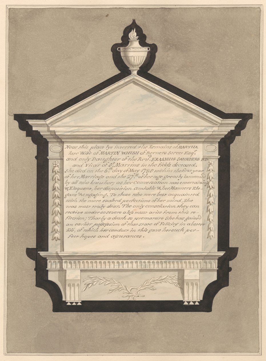 Memorial a la Sra. Martha Whish, de la Iglesia de Stanwell de Daniel Lysons