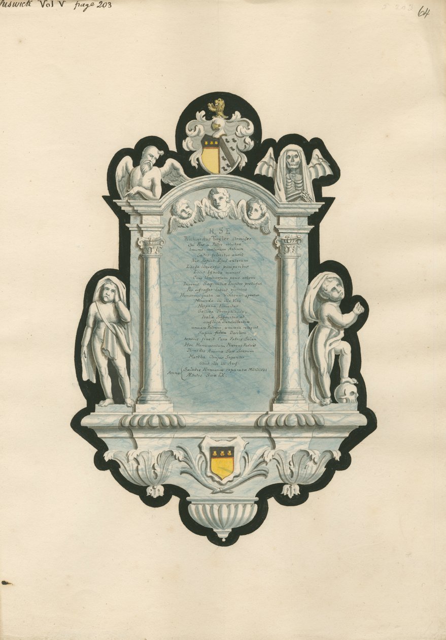 Monumento a Richard Taylor de la iglesia de Chiswick de Daniel Lysons