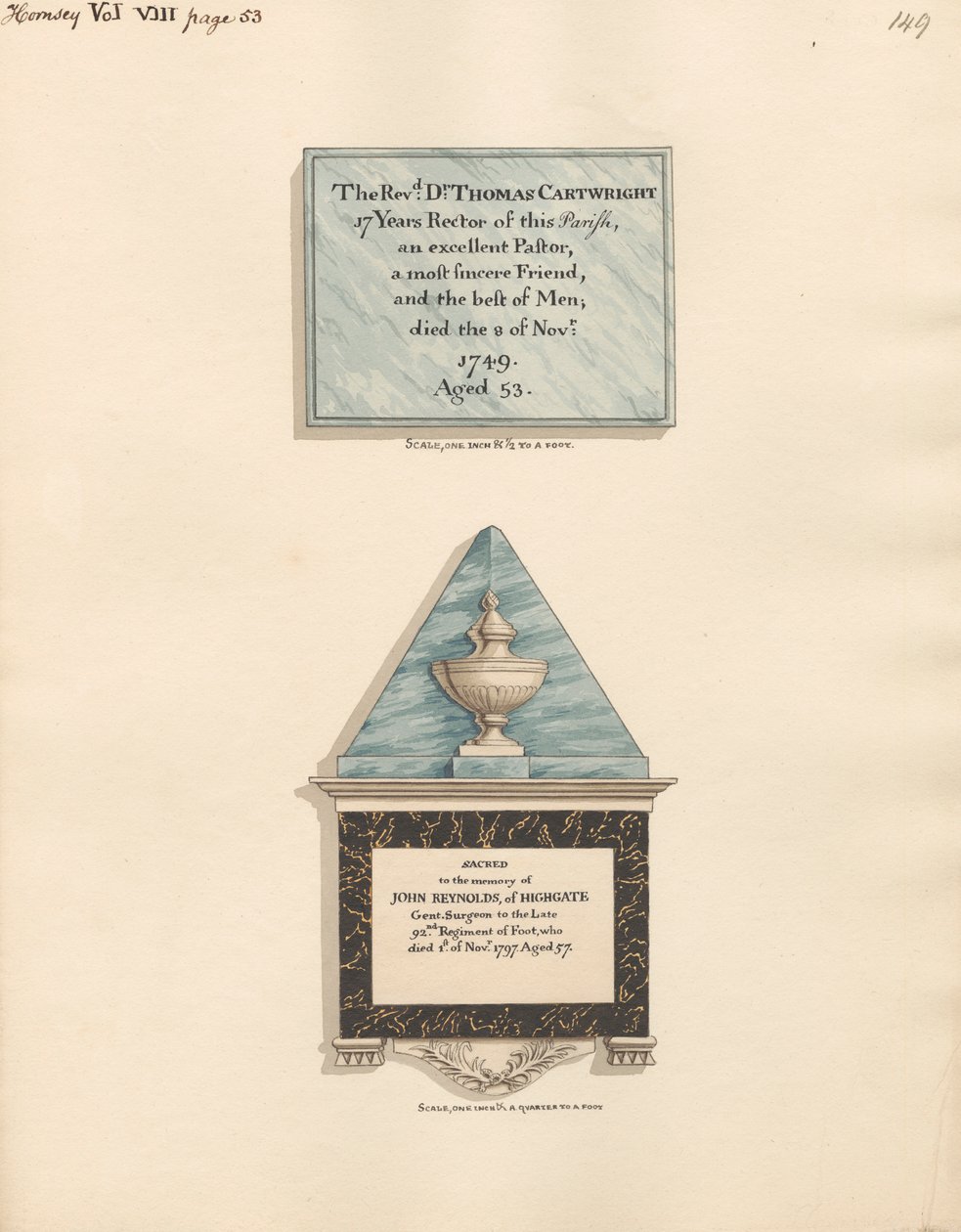 Monumento a Thomas Cartwright y a John Reynolds de Daniel Lysons