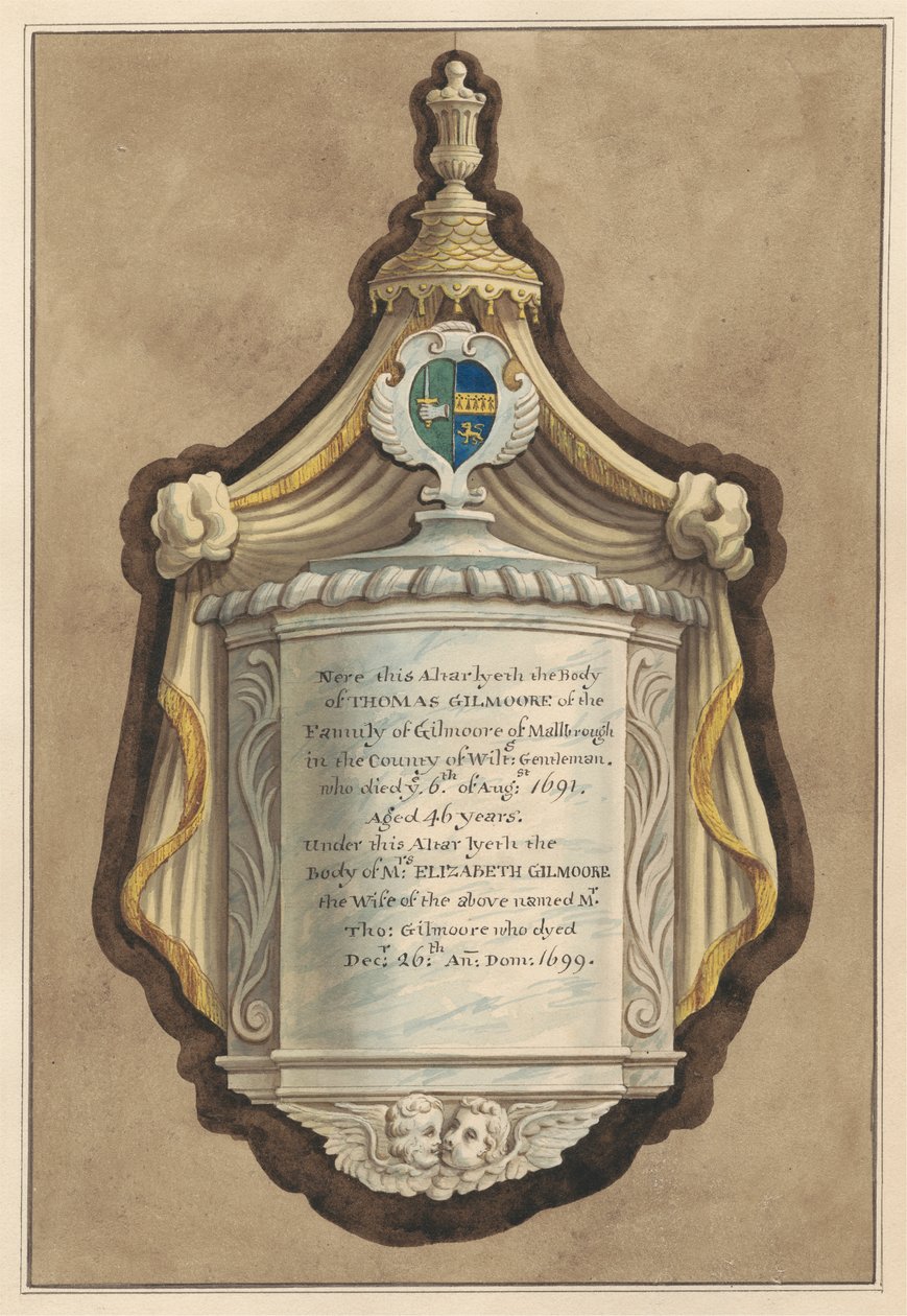 Monumento conmemorativo a Thomas Gilmoore y a la Sra. Elizabeth Gilmoore de la iglesia de Twickenham de Daniel Lysons