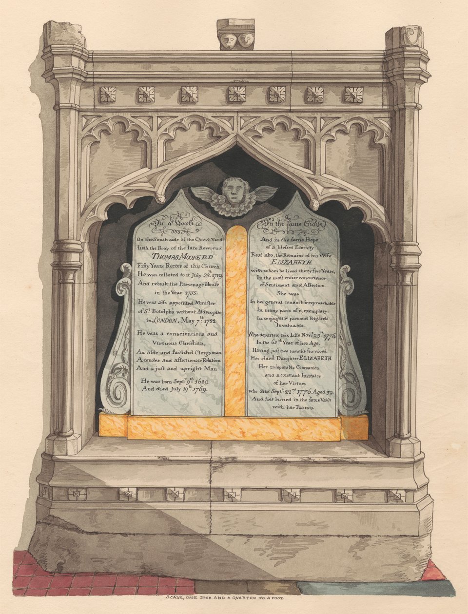 Monumento a Thomas y Elizabeth Moore y a su hija Elizabeth, de la iglesia de Chiselhurst de Daniel Lysons