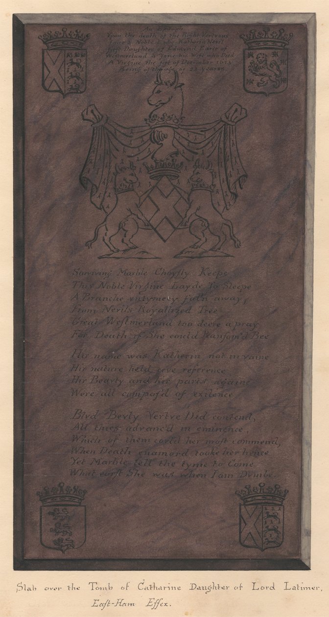 Losa sobre la tumba de Catherine, hija de Lord Latimer, de la iglesia de East Ham. de Daniel Lysons