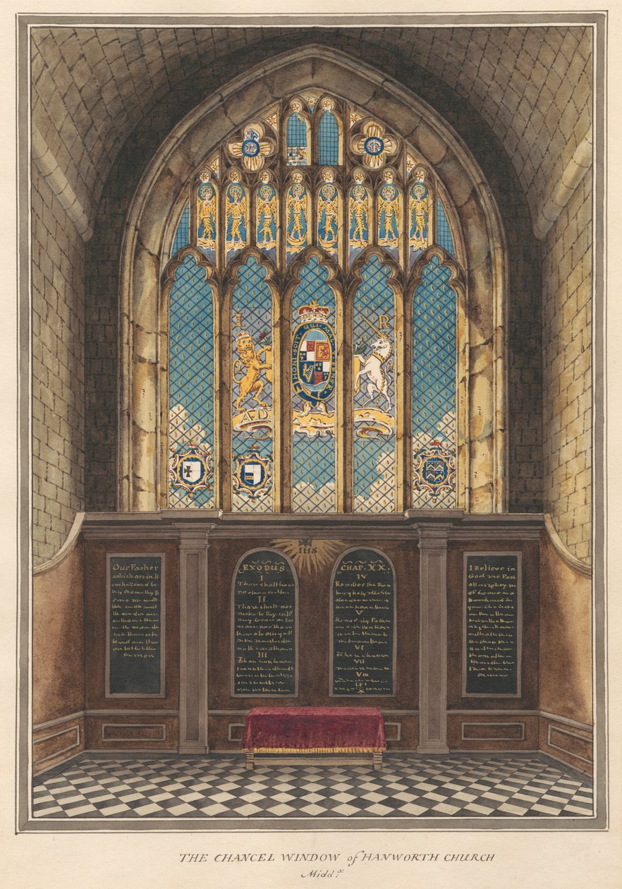 La ventana del presbiterio de la iglesia de Hanworth de Daniel Lysons