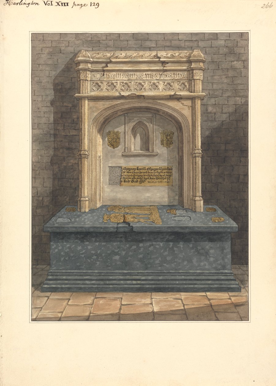 Tumba de Gregory Lovell y su esposa Anne, Iglesia de Harlington de Daniel Lysons