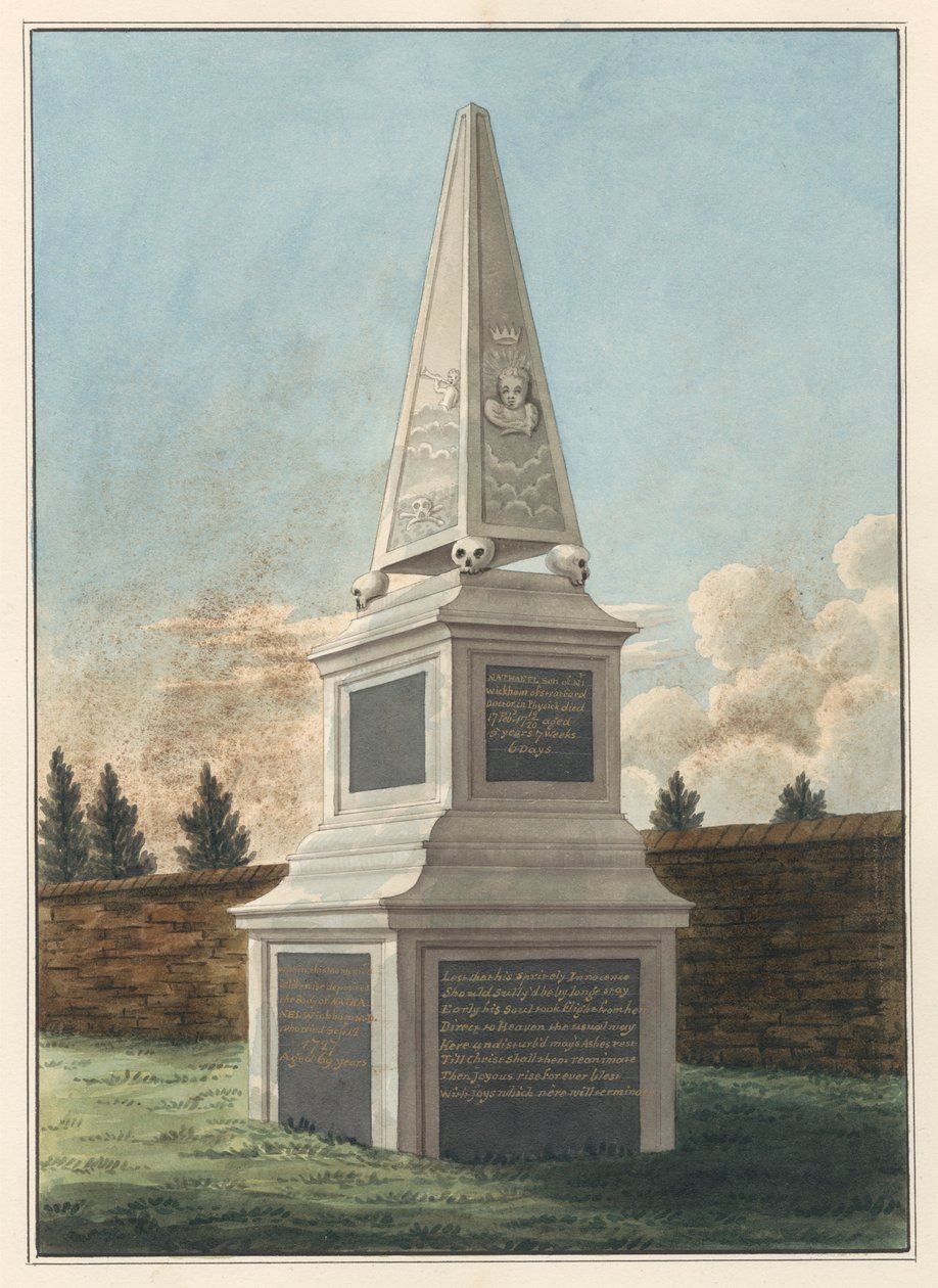 Tumba de Nathaniel Wickham, del cementerio de West Ham de Daniel Lysons