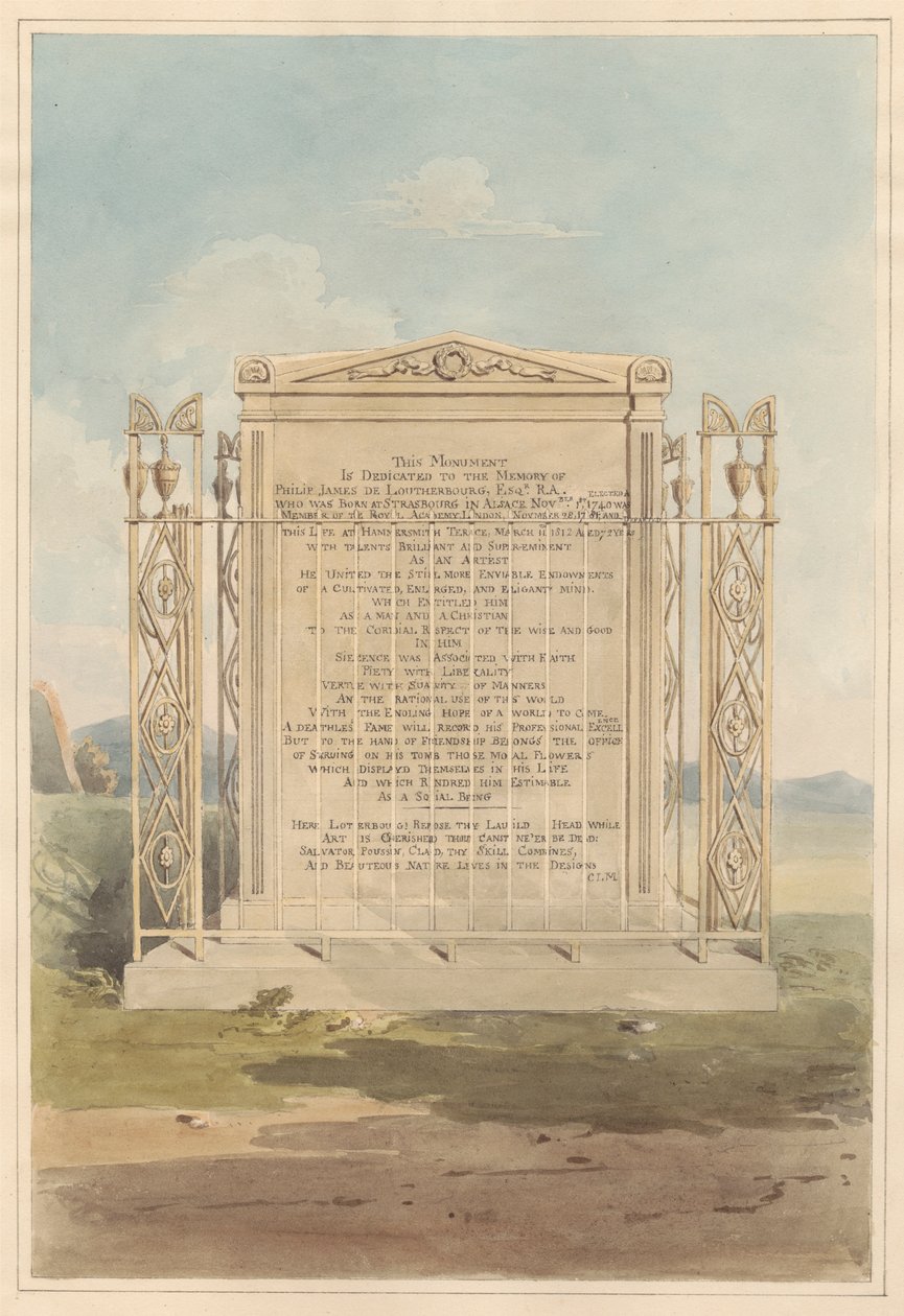 Tumba de Philip James de Loutherbourg, del cementerio de Chiswick de Daniel Lysons