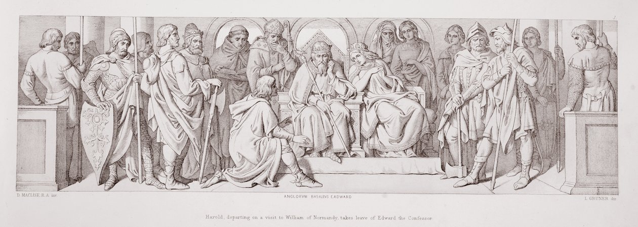 Harold, partiendo en una visita a Guillermo de Normandía, se despide de Eduardo el Confesor, de 