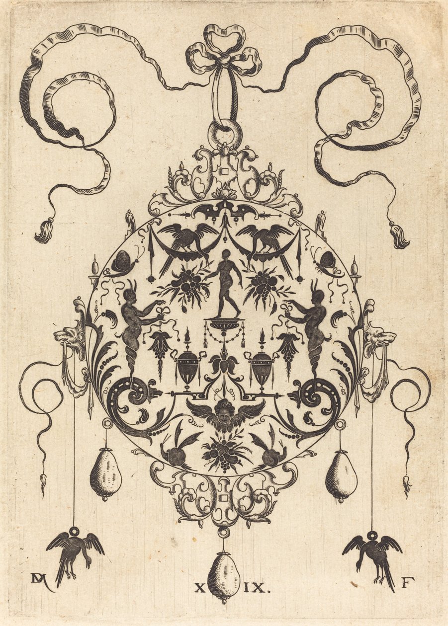 Gran Colgante, en Forma Circular, Hombre Desnudo Flanqueado por Dos Hermes de Daniel Mignot