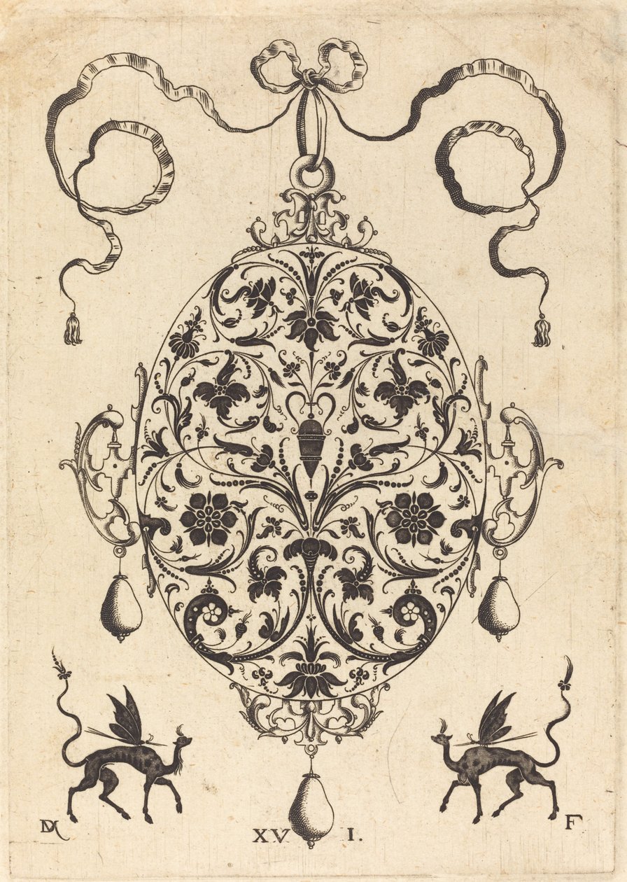 Gran colgante, óvalo vertical con ornamento floral de Daniel Mignot