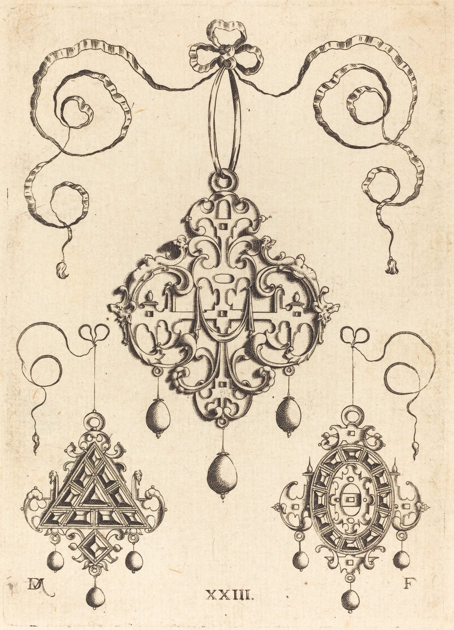 Tres Colgantes de Ornamentación, Los Inferiores Triangulares y Ovalados de Daniel Mignot