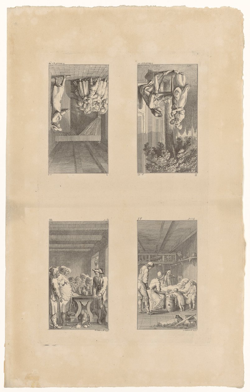 Páginas 1-4 de «Lienhard y Gertrud», de Pestalozzi de Daniel Nikolaus Chodowiecki