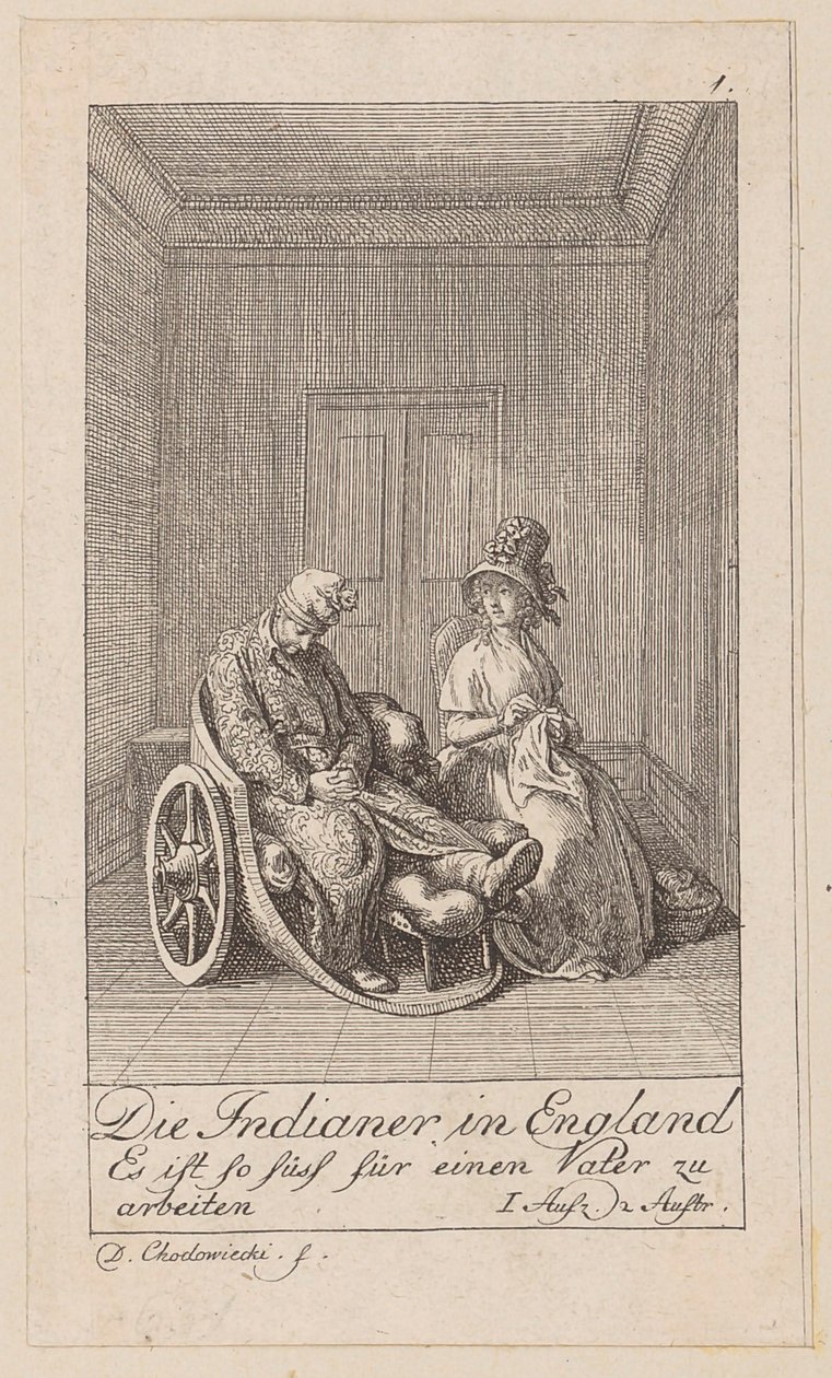 Lámina 1 para «Los indios en Inglaterra» de Aug. von Kotzebue de Daniel Nikolaus Chodowiecki