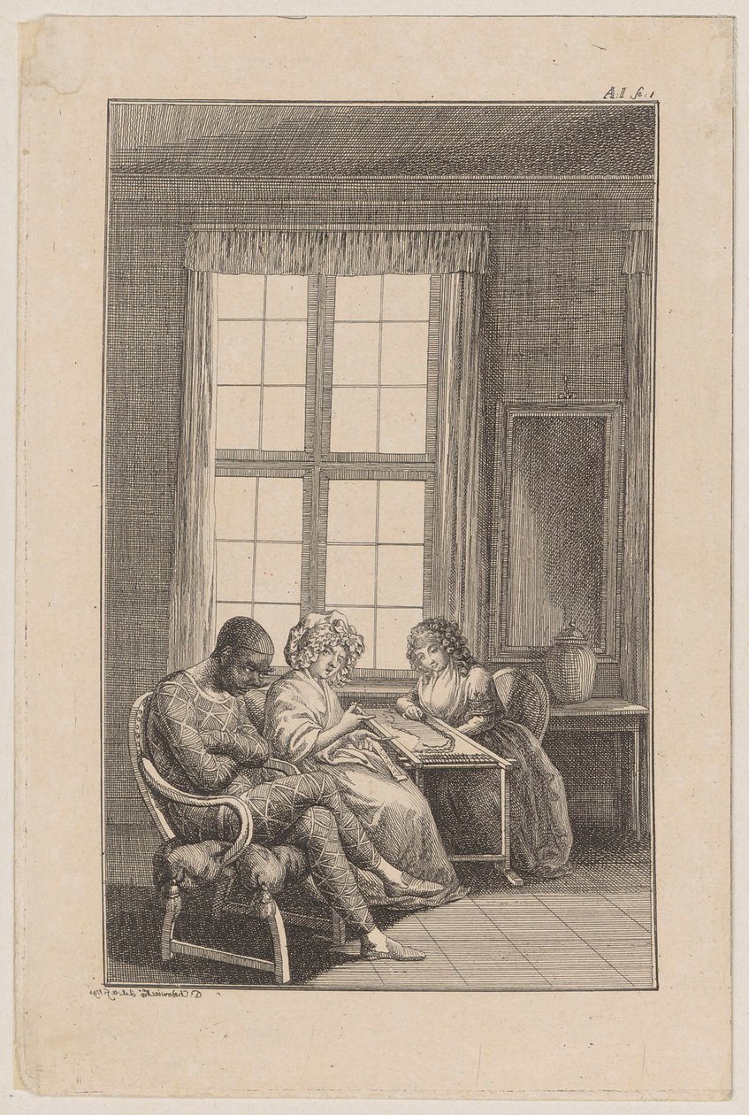 Hoja 1 de la obra de Ewald «Harlequín patriota» de Daniel Nikolaus Chodowiecki