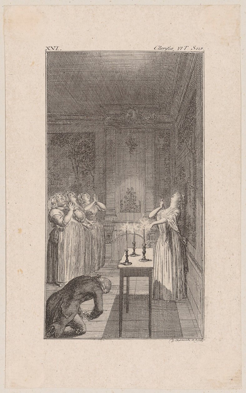 Clarisse amenaza a Lovelace con apuñalarlo de Daniel Nikolaus Chodowiecki