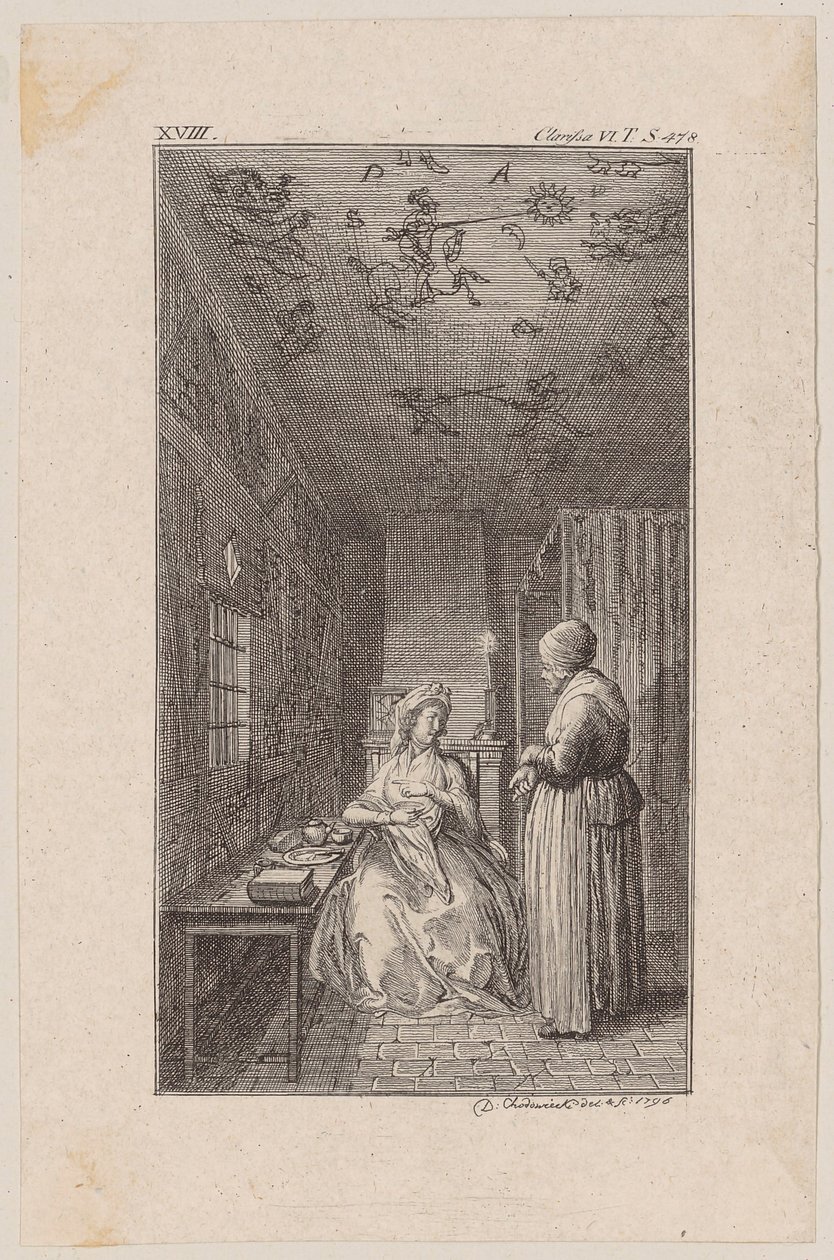 Clarisse en la cárcel de Daniel Nikolaus Chodowiecki