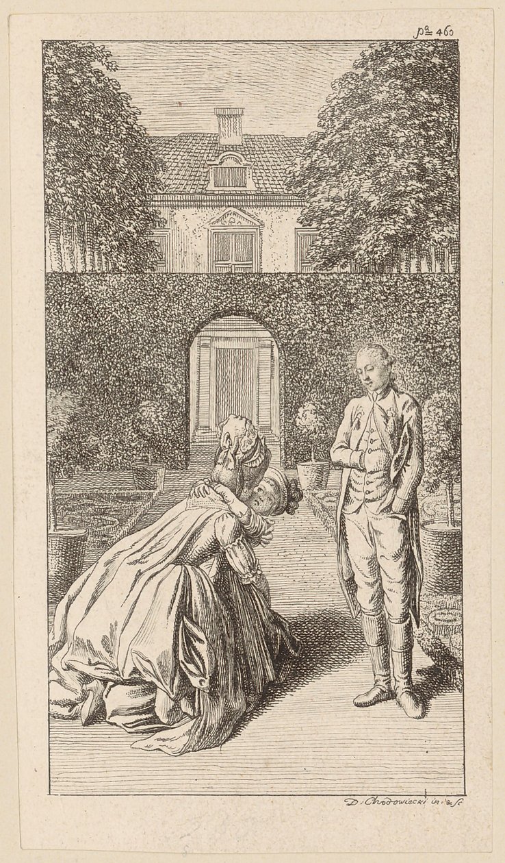 La señora von W. besa a su hija, a la que Alexander mira desde arriba de Daniel Nikolaus Chodowiecki