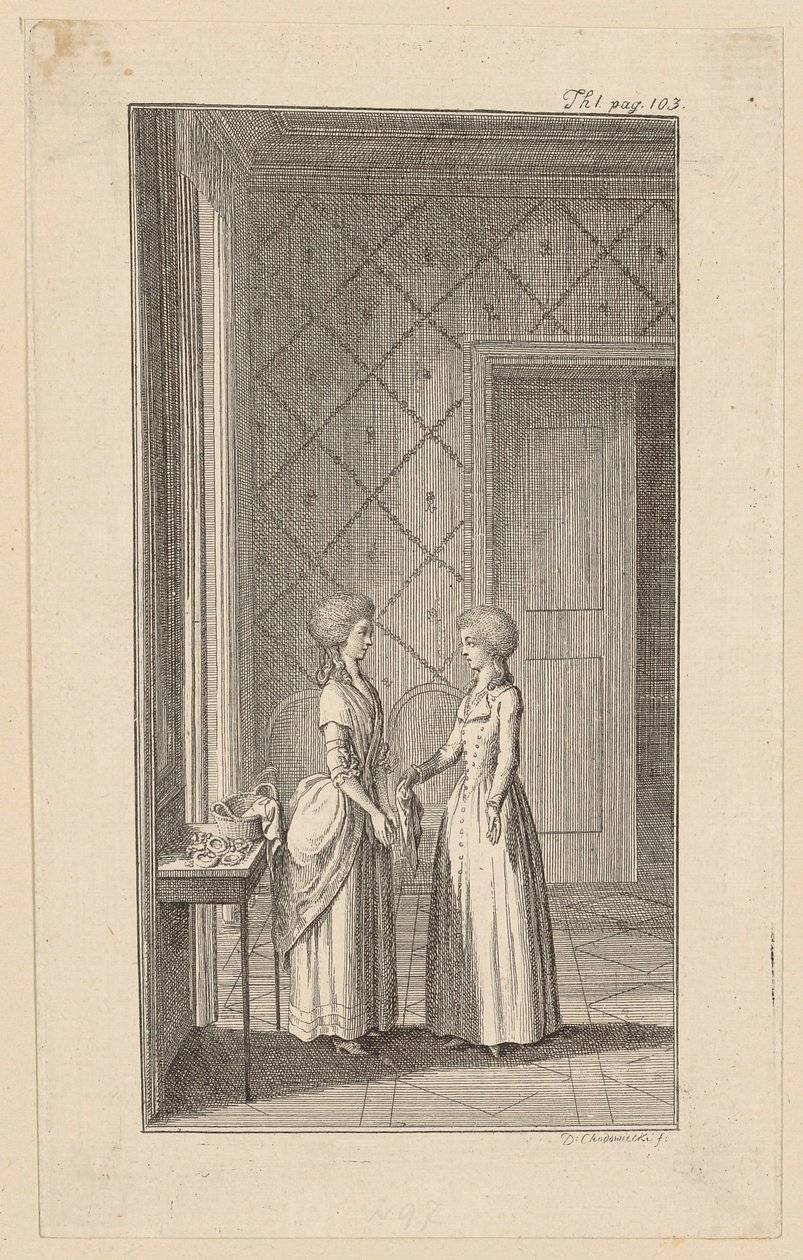 Hanne y Mariane en la comedia de Weisse «La envidia se quita el pan de la boca» de Daniel Nikolaus Chodowiecki