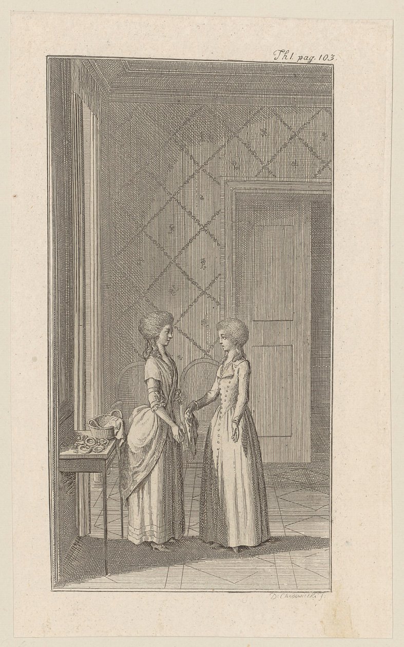 Hanne y Mariane en la comedia de Weisse «La envidia se quita el pan de la boca» de Daniel Nikolaus Chodowiecki