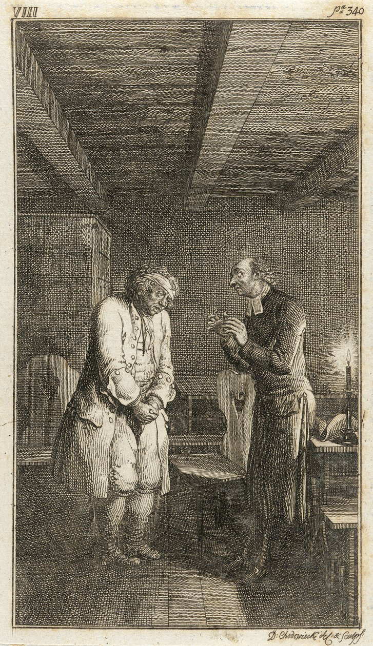 Ilustración para «Leonardo y Gertrudis o las costumbres del pueblo» de Henry Pestalozzi de Daniel Nikolaus Chodowiecki