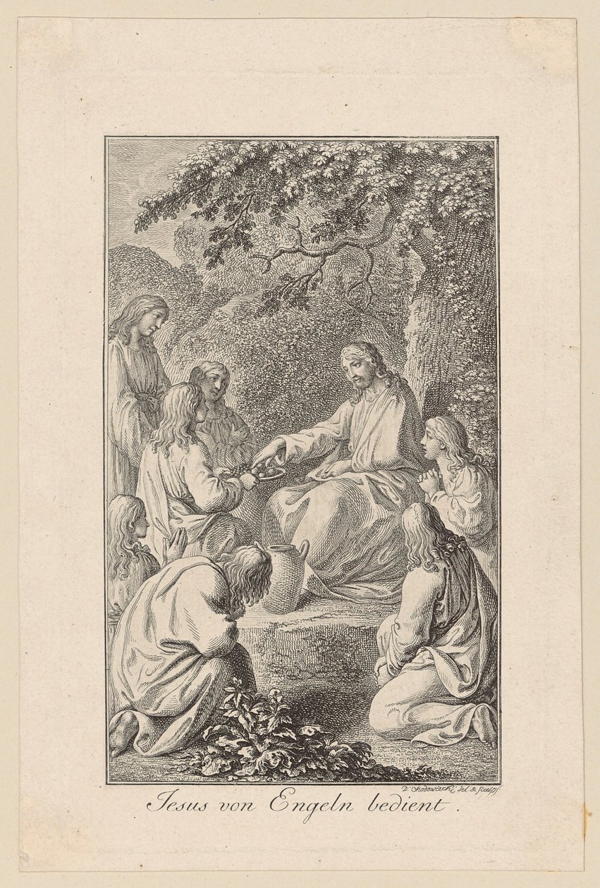 Jesús, atendido por los ángeles de Daniel Nikolaus Chodowiecki