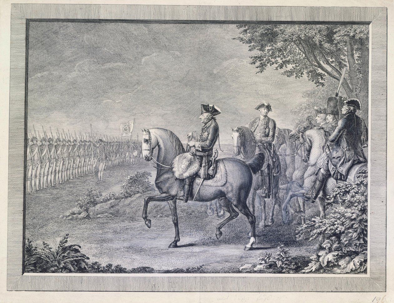 El rey Federico II. Desfile de la guardia en Potsdam de Daniel Nikolaus Chodowiecki