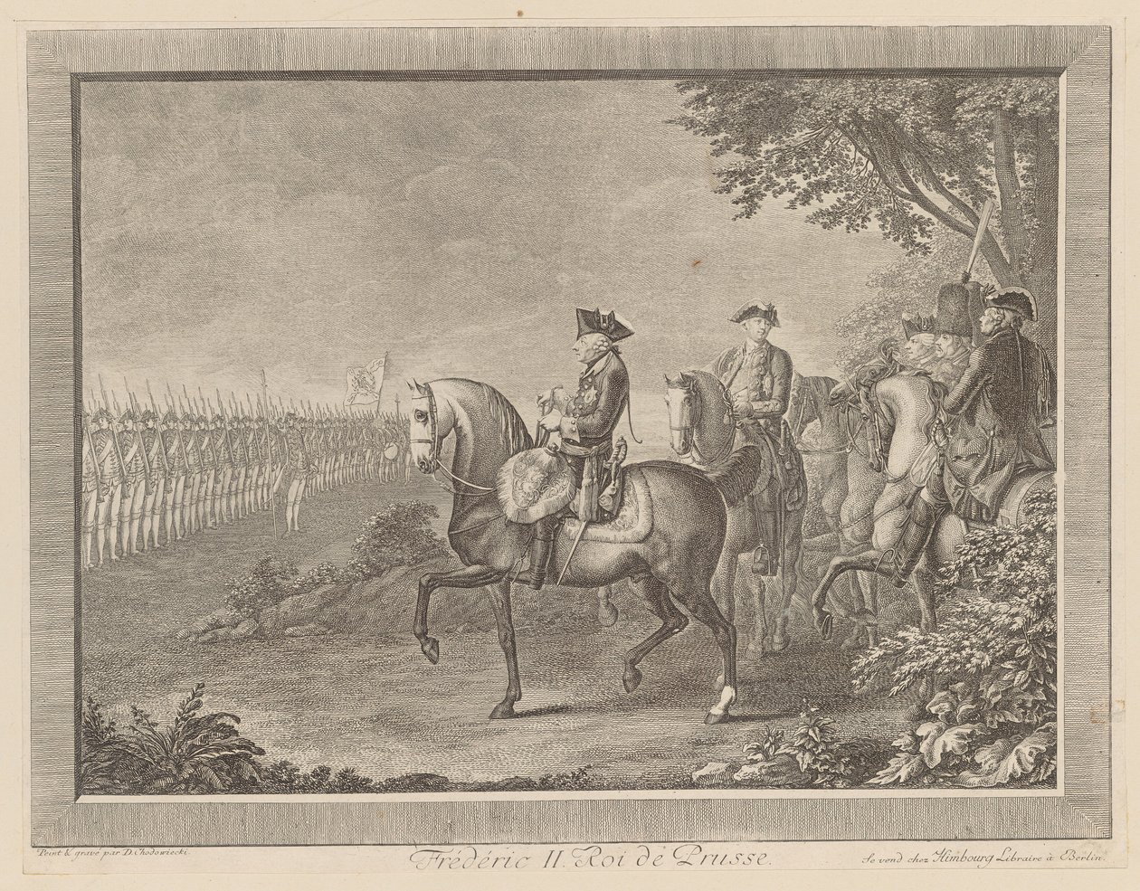 El rey Federico II de Prusia, desfile de la guardia en Potsdam de Daniel Nikolaus Chodowiecki
