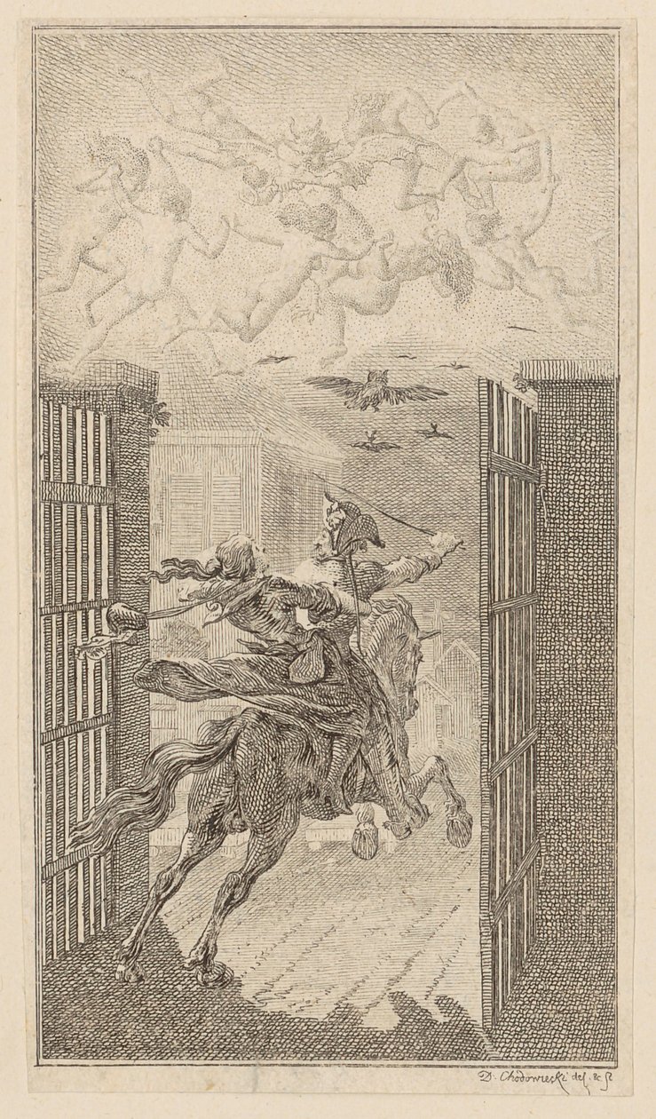 Lenore, página 3 del primer número de «Poemas de Gottfried August Bürger» de Daniel Nikolaus Chodowiecki