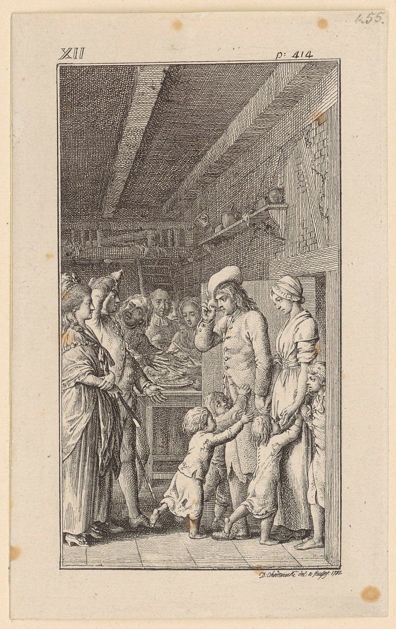 Lienhard y Gertrud en el piso de Rudi de Daniel Nikolaus Chodowiecki