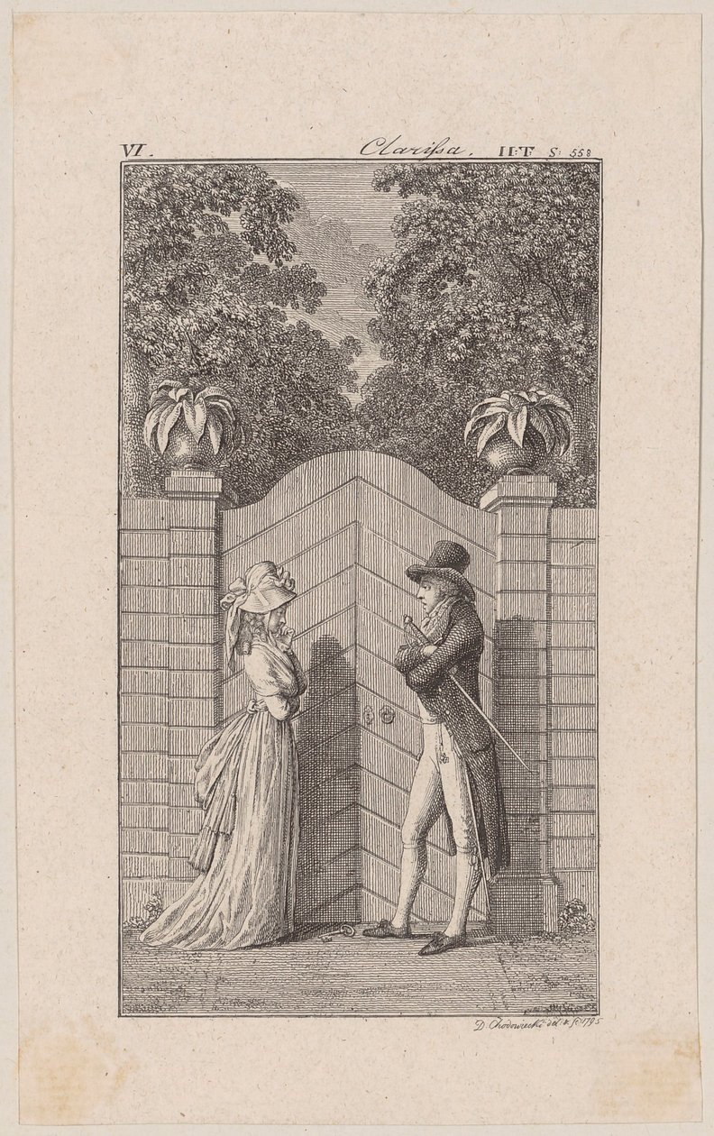 Lovelace persuade a Clarisse para que acepte su secuestro de Daniel Nikolaus Chodowiecki