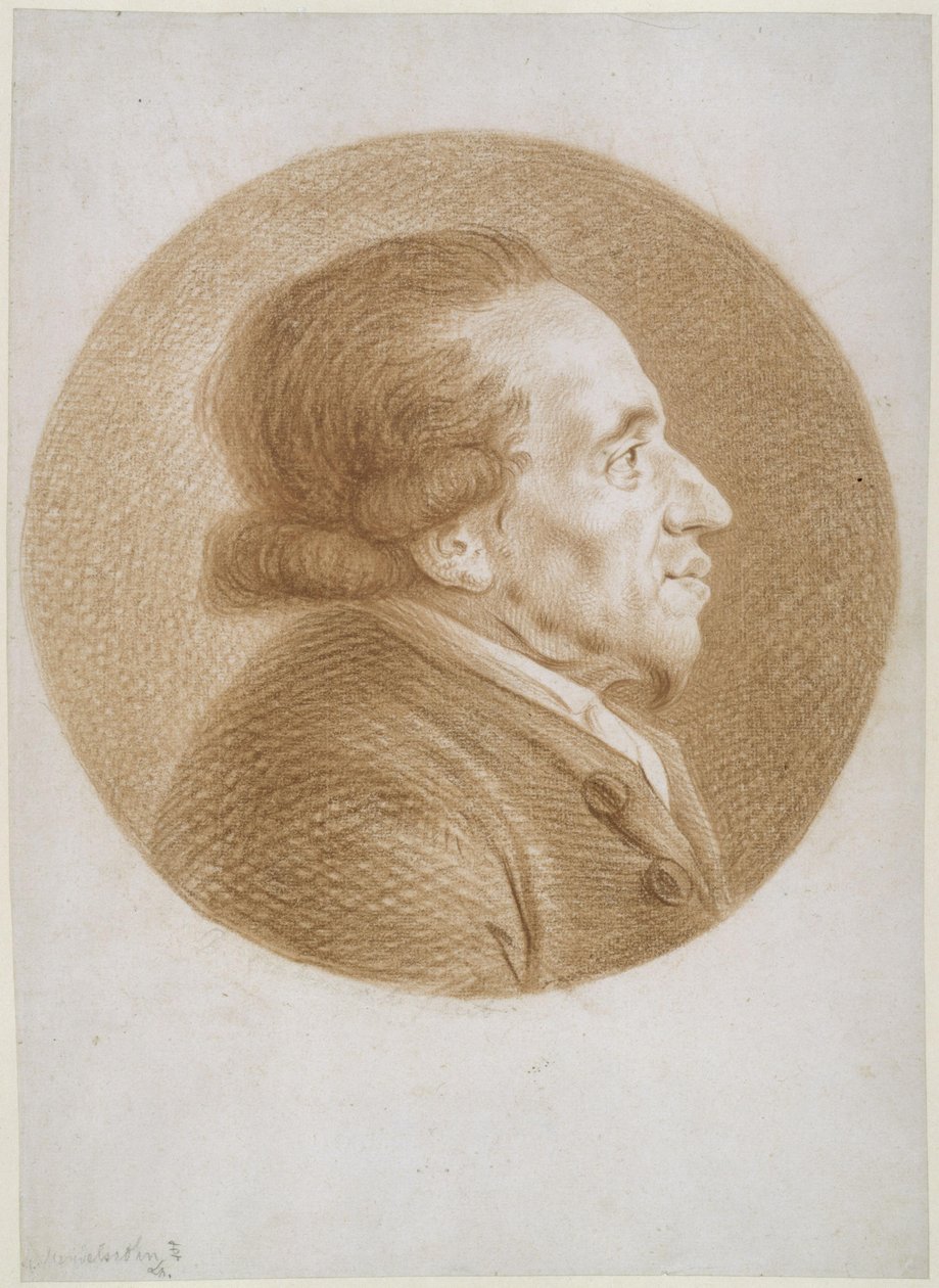 Moses Mendelssohn, a la derecha en la imagen circular de Daniel Nikolaus Chodowiecki