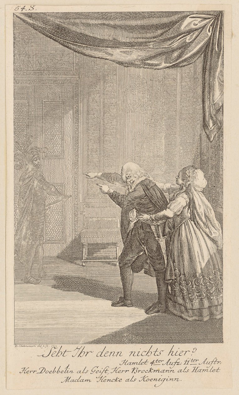 Conversación nocturna de Hamlet con su madre, durante la cual aparece el fantasma de su padre de Daniel Nikolaus Chodowiecki