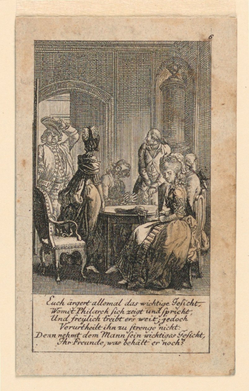 Pomposidad, ilustración para "Königl: Grosbrit [anische] Genealogischer Kalender auf das 1780 Jahr Lauenberg bey J.G. Berenberg" de Daniel Nikolaus Chodowiecki