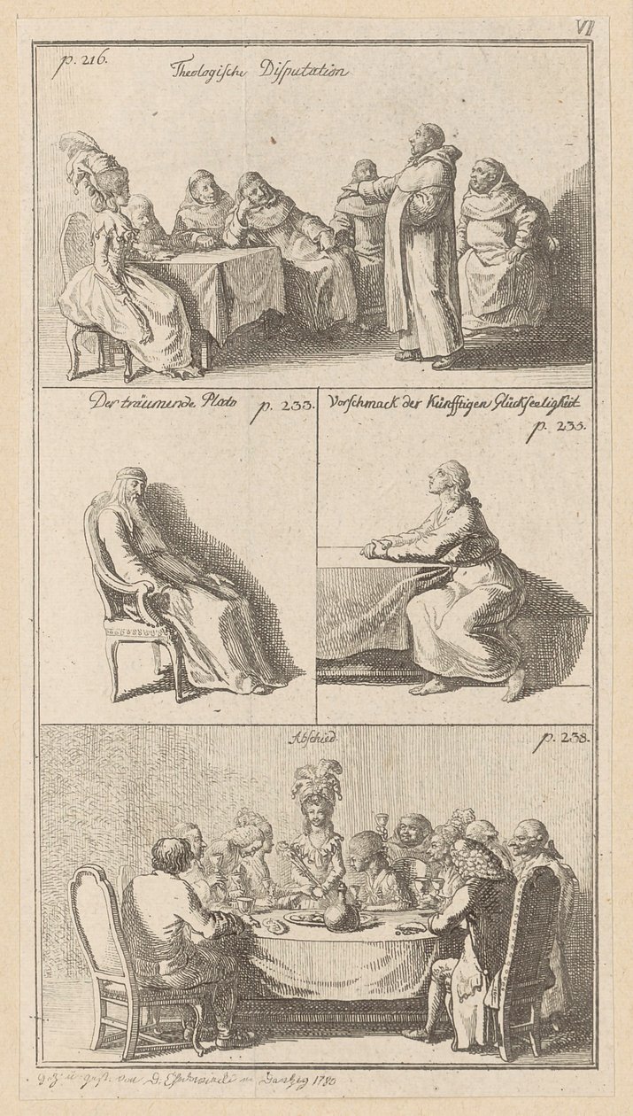 Lámina VI de «El elogio de la locura», de Erasmo de Daniel Nikolaus Chodowiecki
