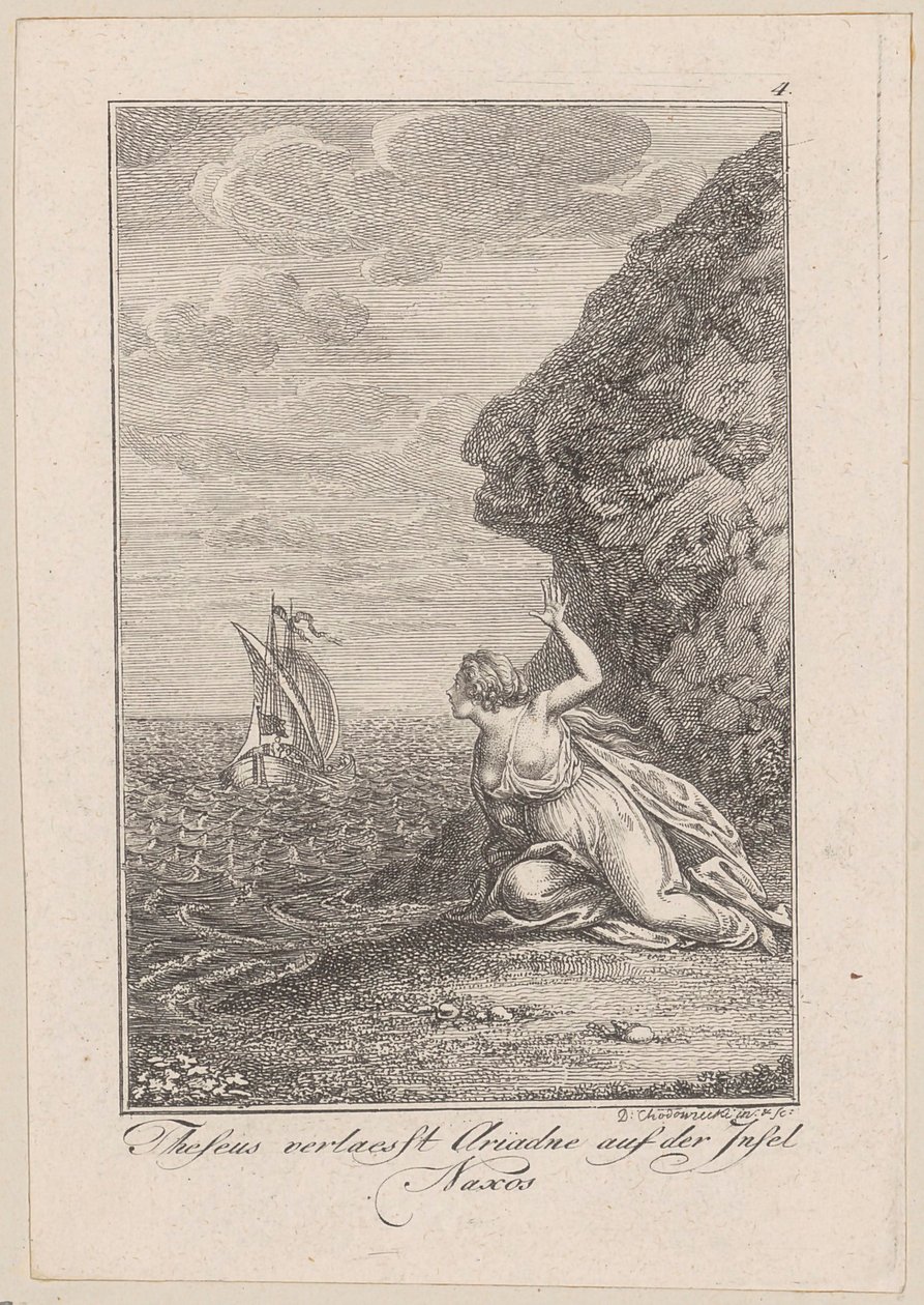 Teseo abandona a Ariadna en la isla de Naxos, lámina 4 para el « Teseo » de Becker de Daniel Nikolaus Chodowiecki