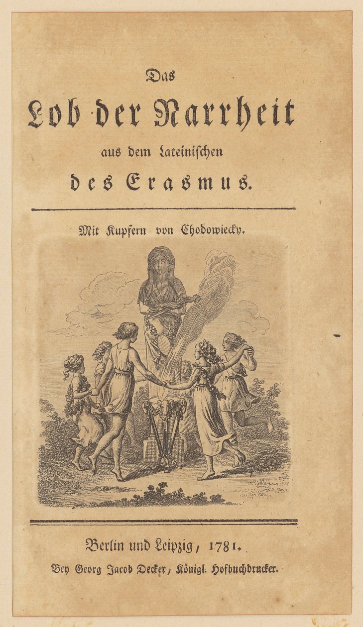 Portada con viñeta de «El elogio de la locura», de Erasmo de Daniel Nikolaus Chodowiecki