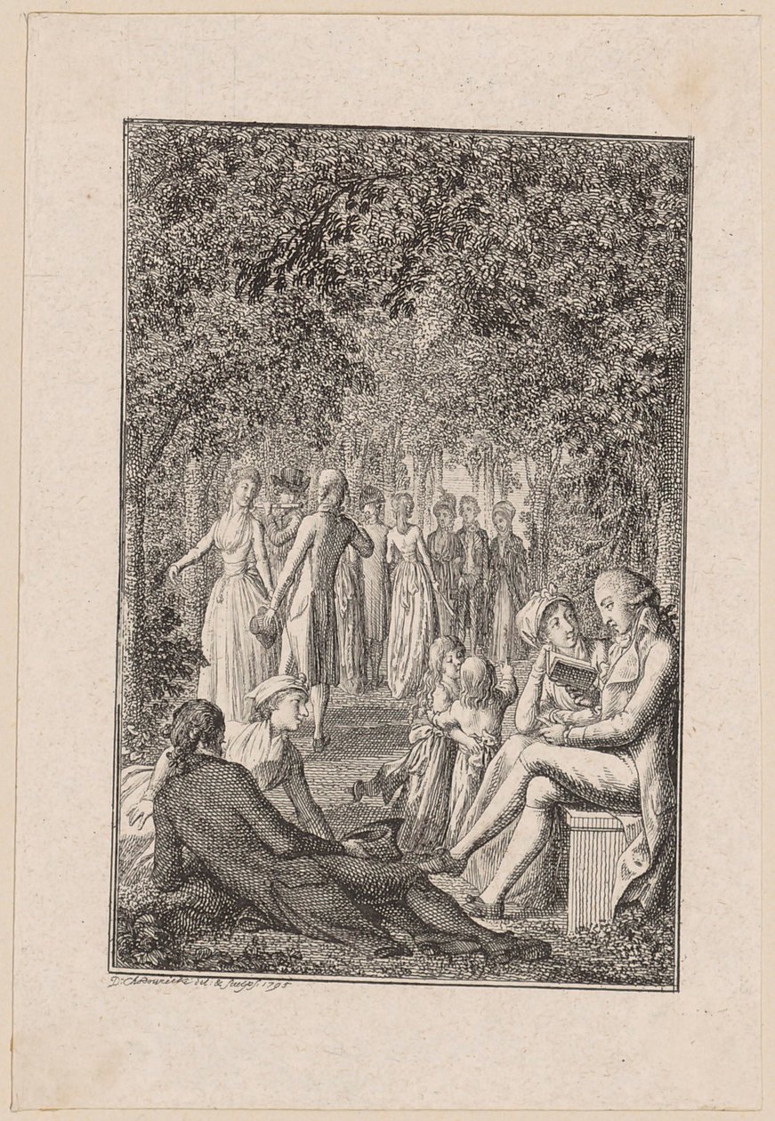 Grabado en cobre de la portada del «Libro de bolsillo [...] para 1796» de Becker de Daniel Nikolaus Chodowiecki