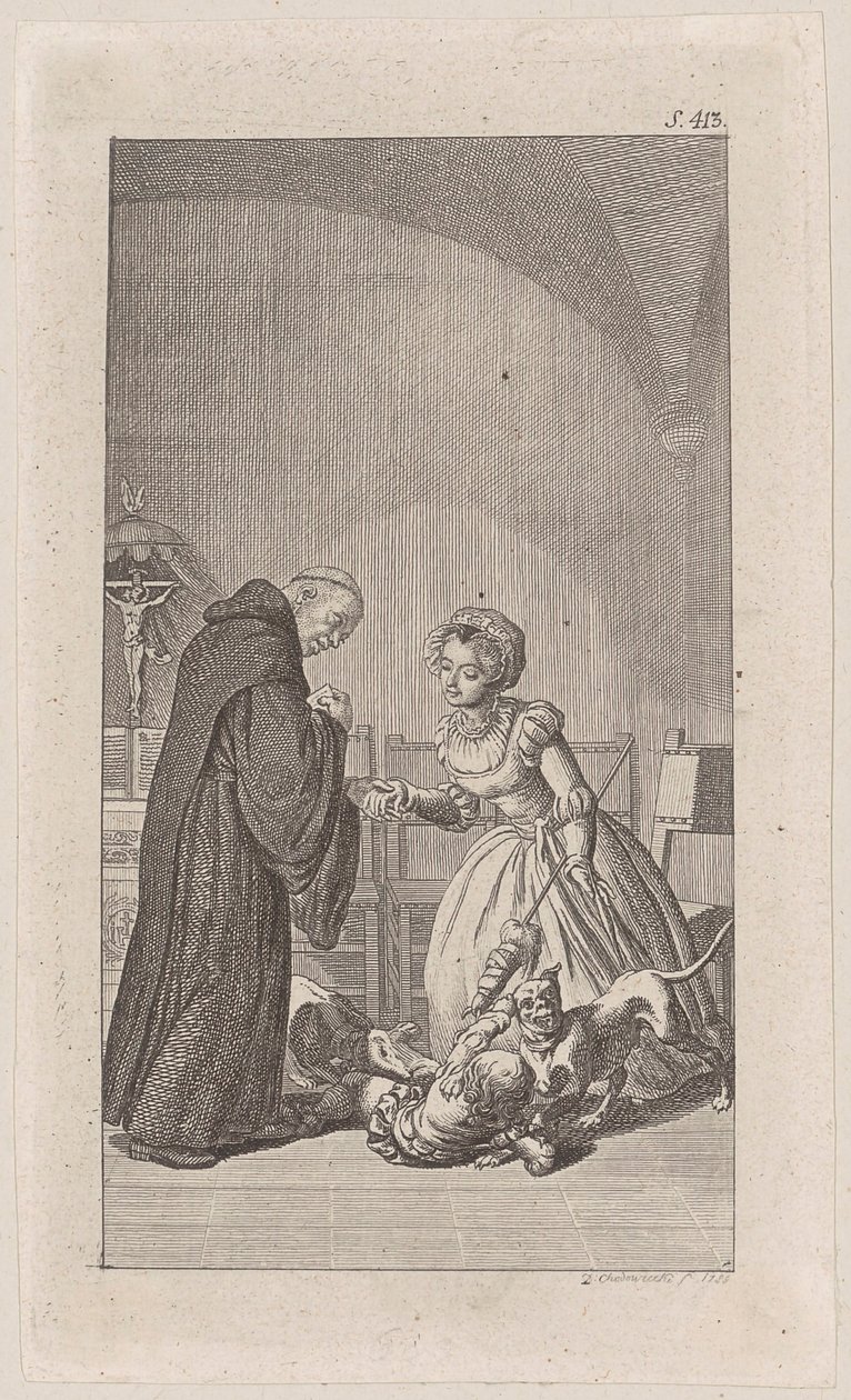 Lámina de cobre de la portada de «El hermano gris» de Daniel Nikolaus Chodowiecki