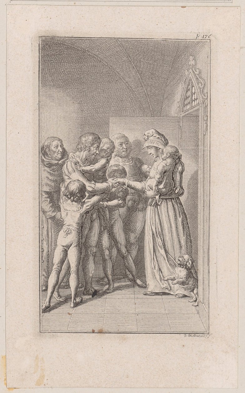 Grabado en cobre de la portada de «Los hermanos de la Alianza por la Libertad y la Justicia» de Daniel Nikolaus Chodowiecki
