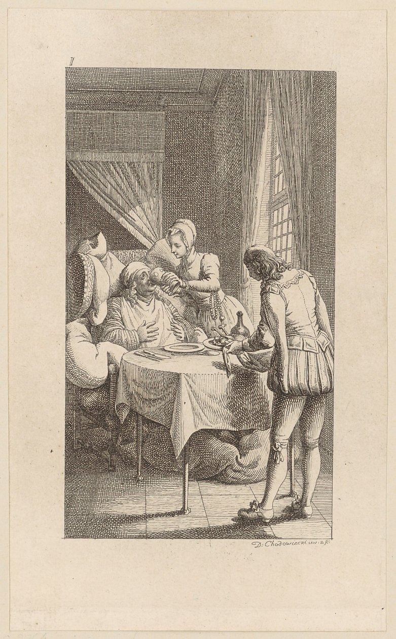 Grabado en cobre de la portada de «Gil Blas de Santillana», volumen 1 de Daniel Nikolaus Chodowiecki