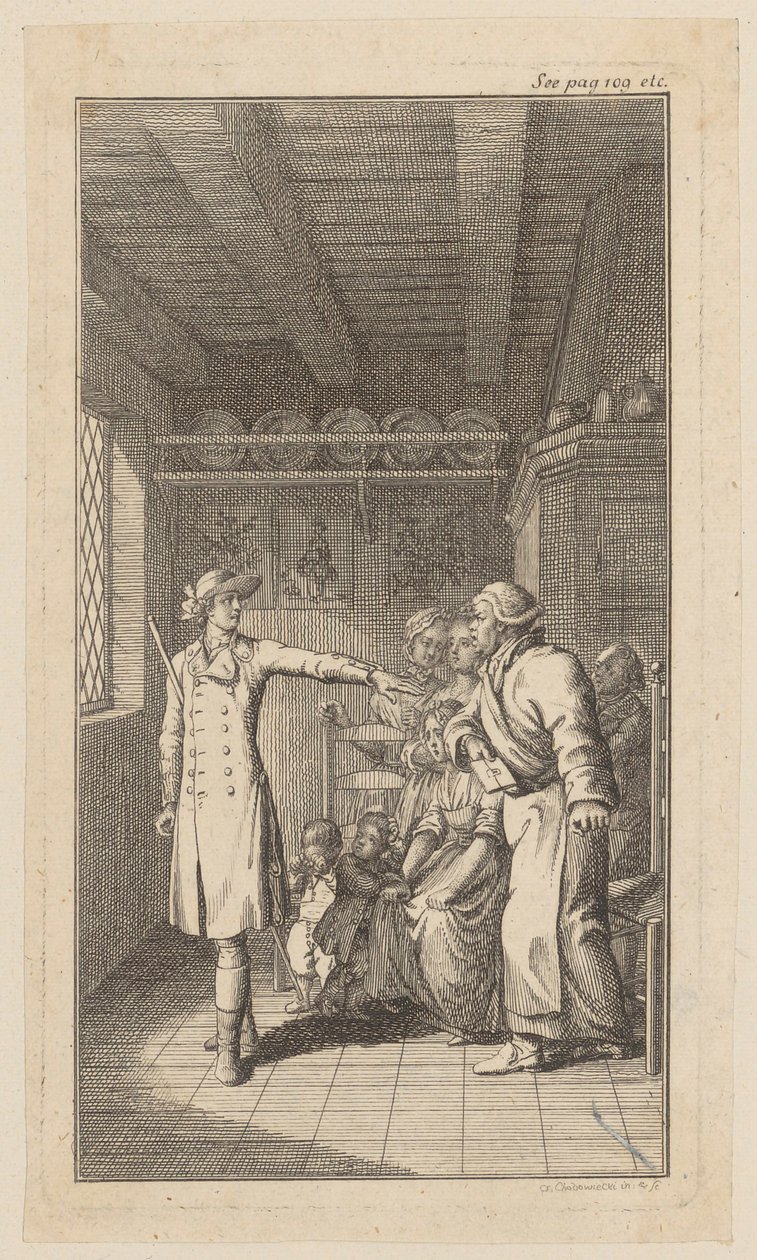 Grabado en cobre de la portada de «El vicario de Wakefield», de O. Goldsmith de Daniel Nikolaus Chodowiecki