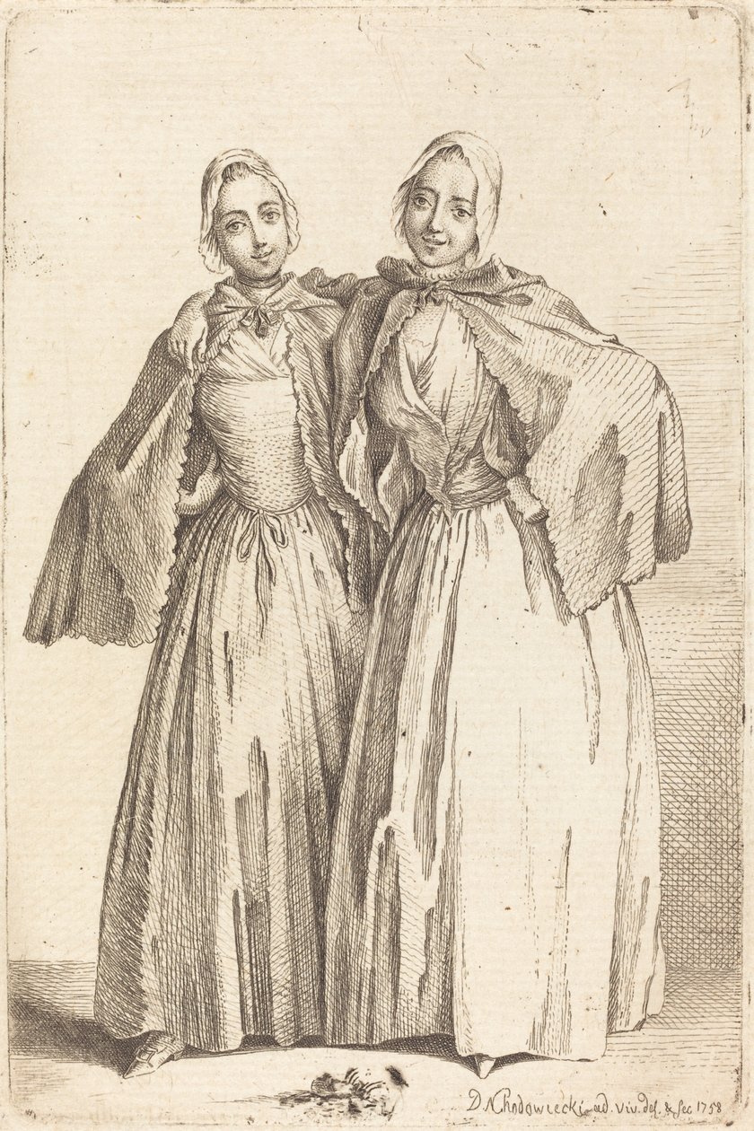 Dos Damas de Pie (Demoiselles Quantin) de Daniel Nikolaus Chodowiecki