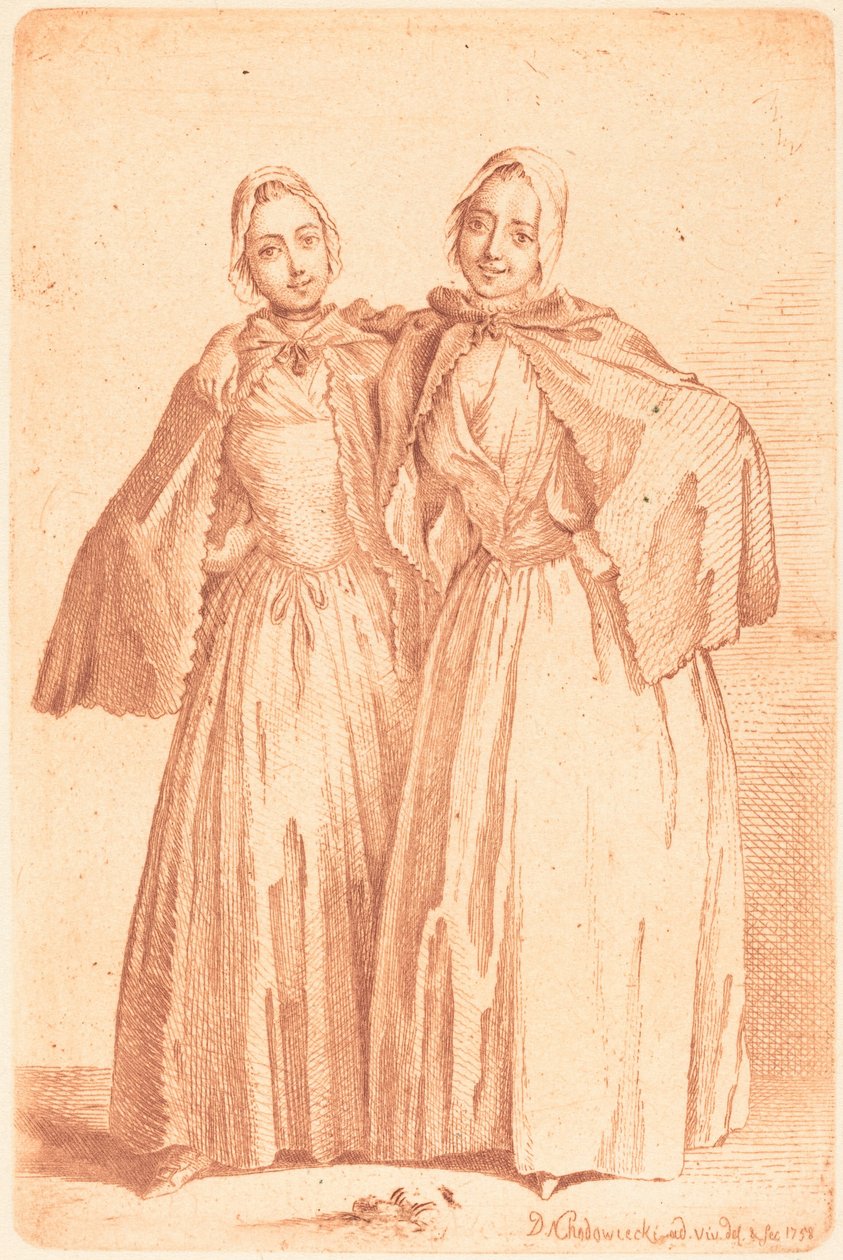 Zwei stehende Damen (Demoiselles Quantin) de Daniel Nikolaus Chodowiecki