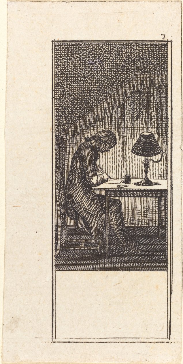 Joven escribiendo a la luz de una lámpara de Daniel Nikolaus Chodowiecki