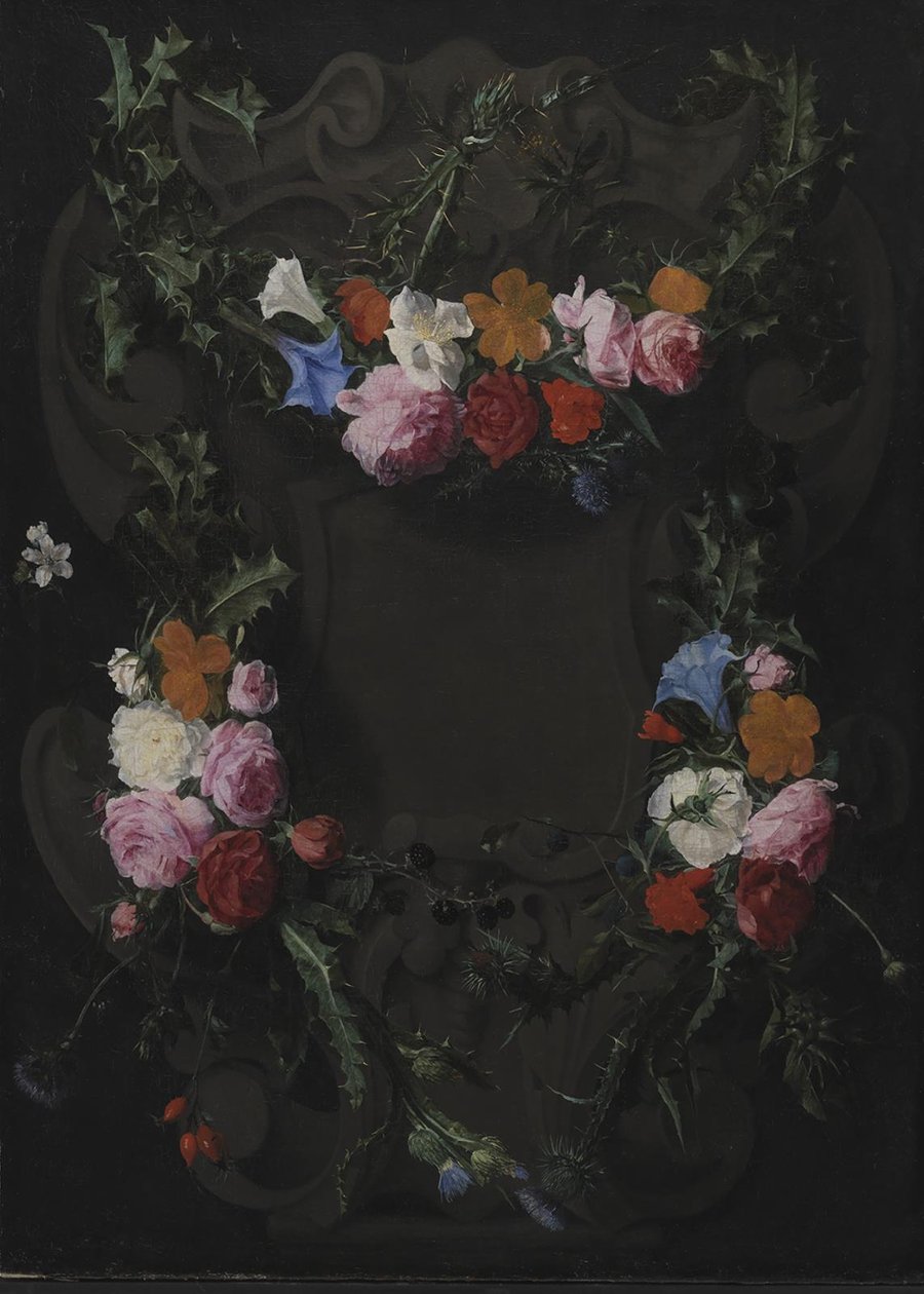 Cartucho de piedra con una guirnalda de flores de Daniel Seghers
