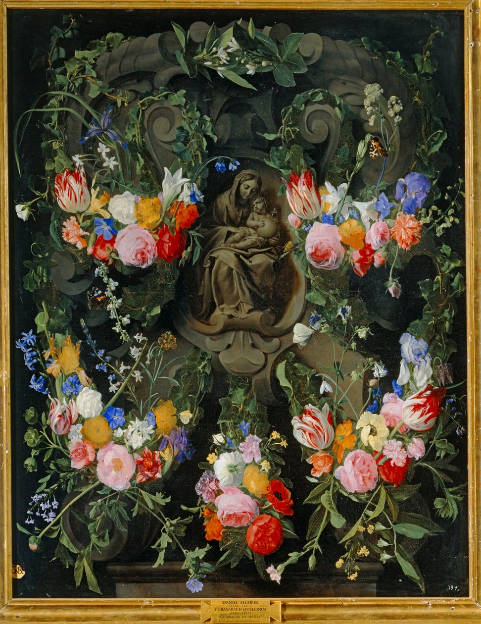 Virgen con corona de flores (óleo sobre lienzo) de Daniel Seghers