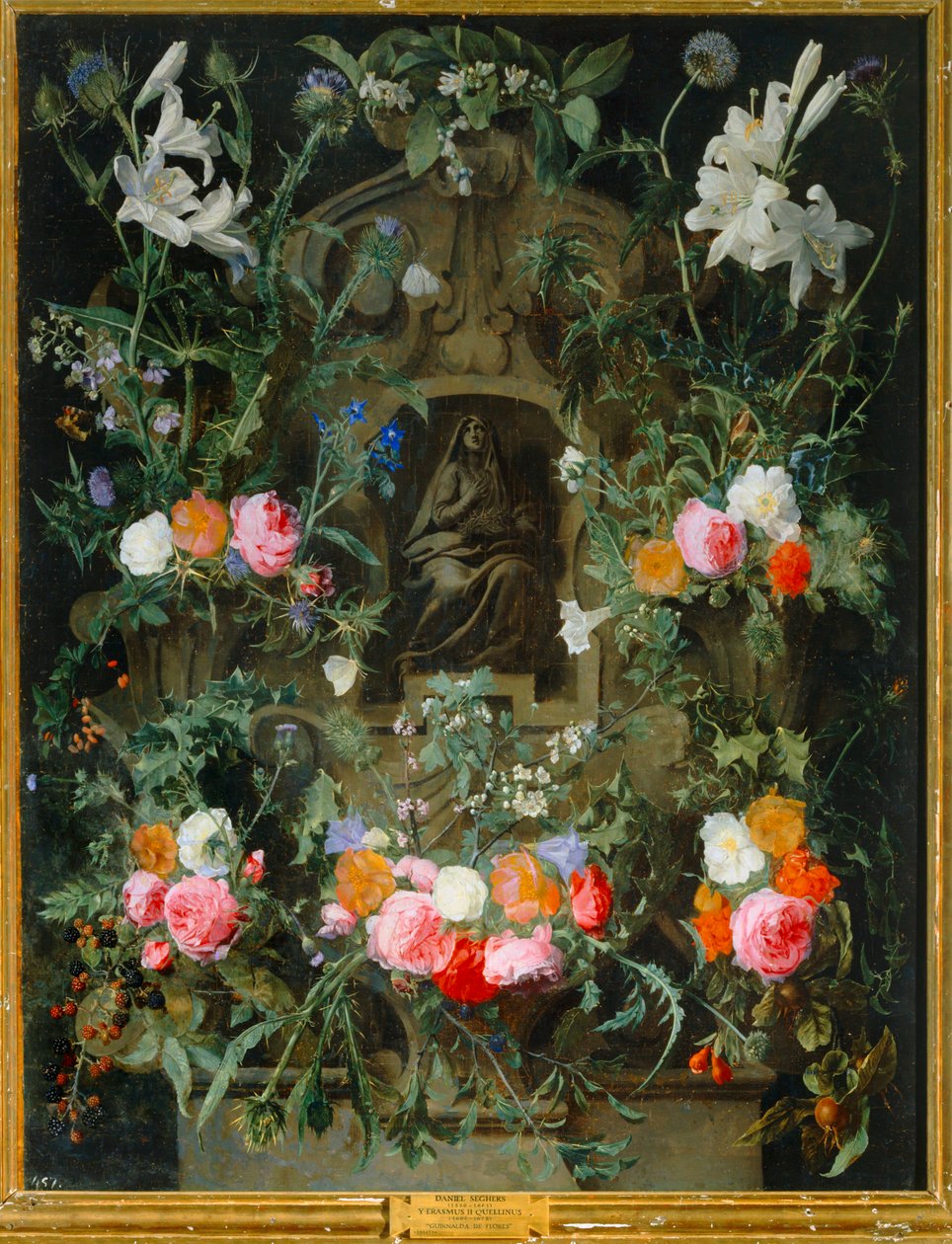La Virgen en corona de flores (óleo sobre lienzo) de Daniel Seghers