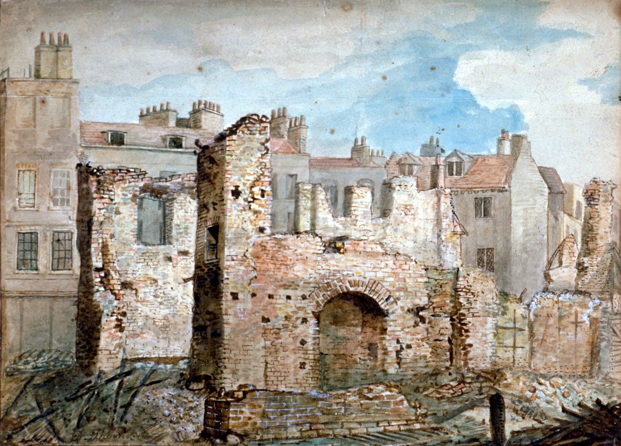 Ruinas de un edificio dañado por el fuego en Bear Yard, Westminster, Londres de Daniel Thorn