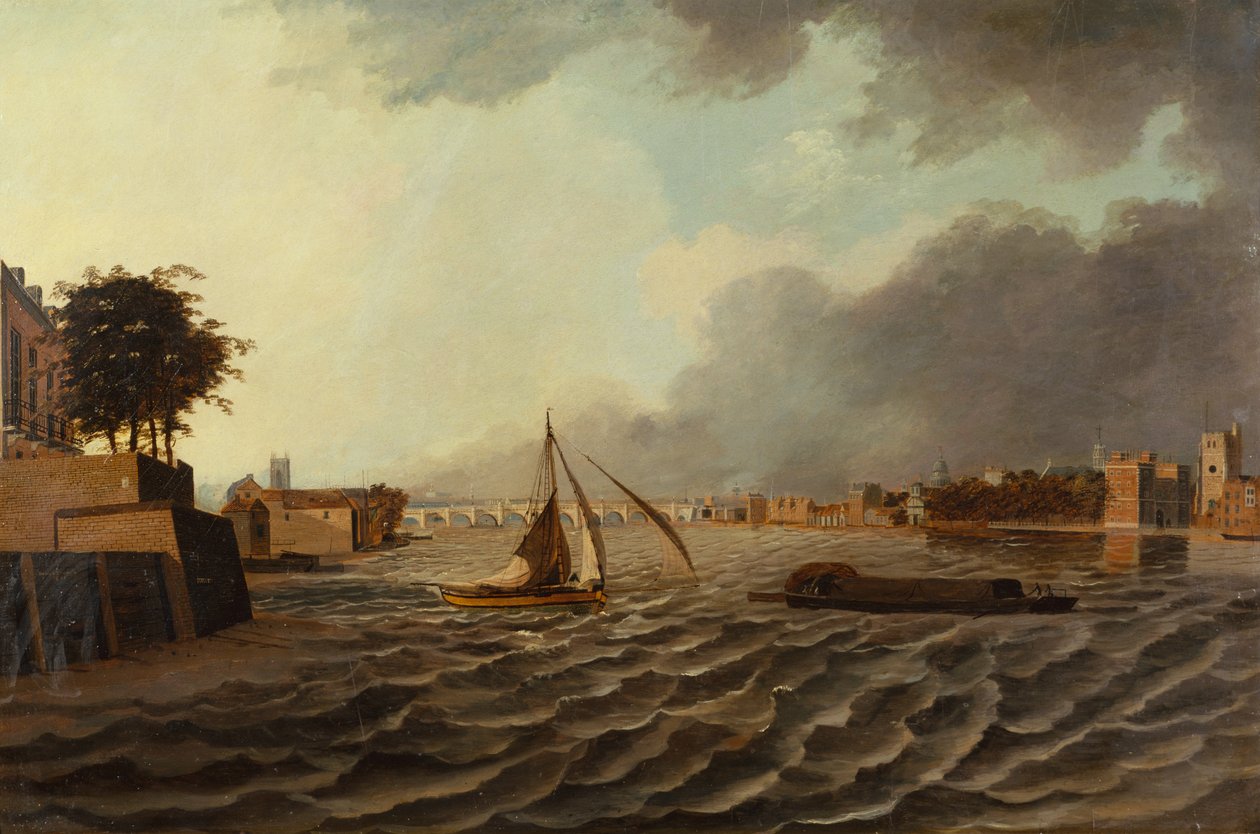 Una vista del Támesis con el puente de Westminster y el palacio de Lambeth de Daniel Turner